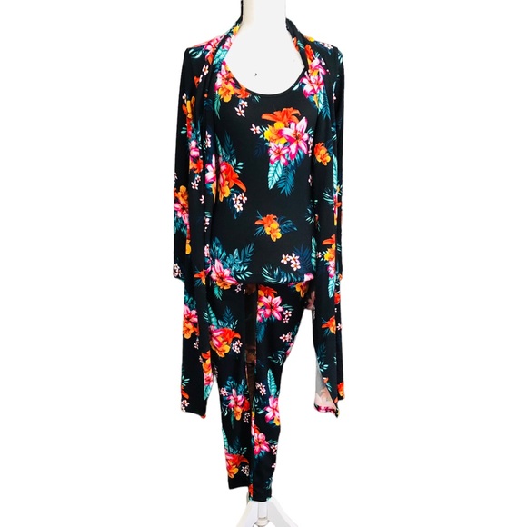 $10 SALE! NWT 2pc MINETTE Black Floral Bodycon Jumpsuit & Duster Set - Picture 4 of 16